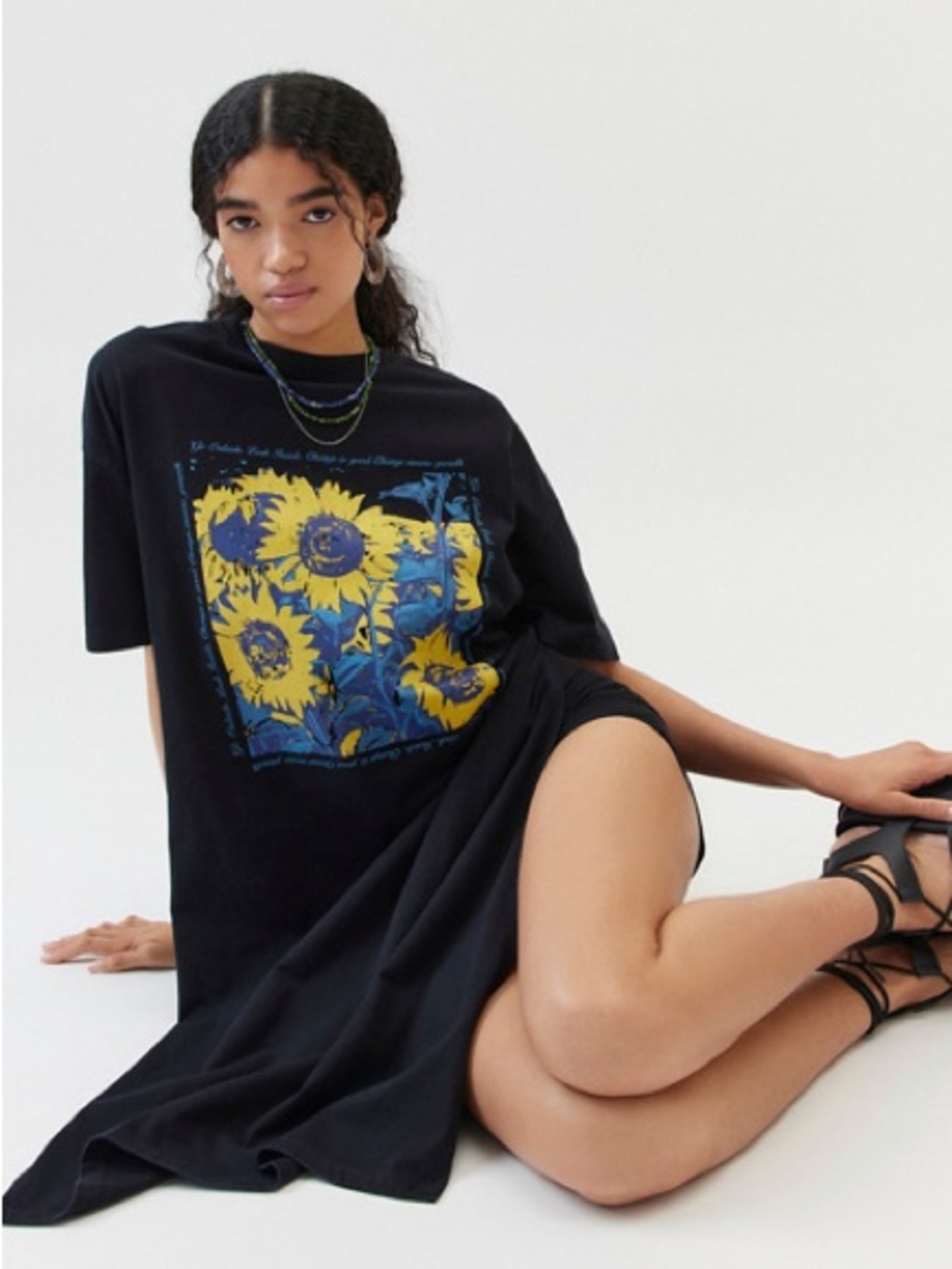 Urban Outfitters Black Graphic Sunflower Tunic